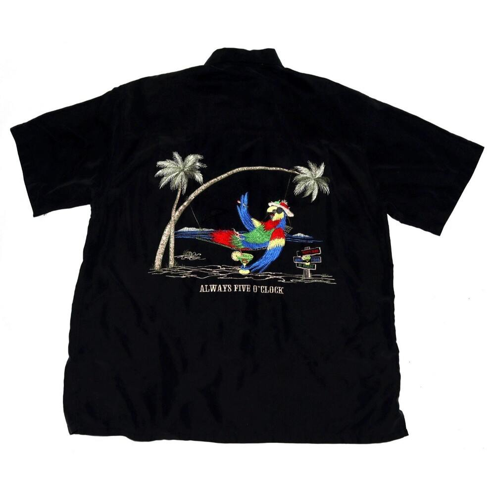 Bamboo Cay Always Five O'clock Embroidered Men's Button Up Shirt  Size Small